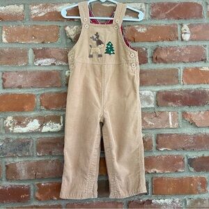 Christmas Corduroy Overalls 18m Reindeer Tan Khaki Tree